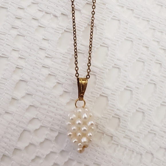 Vintage 14K GE S Lind Ivory Pearl Grape Cluster Gold Tone - Picture 7 of 7